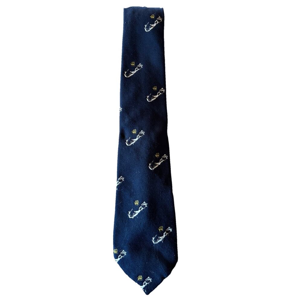 Vintage Trimingham's Bermuda Tie Blue Island Print Polyester Men’s Retro Necktie